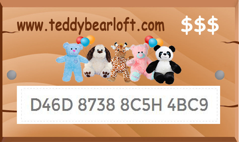 Teddy Bear Loft eCartes-cadeaux / eGift Cards  Teddy Bear Loft -Stuff Your  Own Teddy Bear Parties at Home!